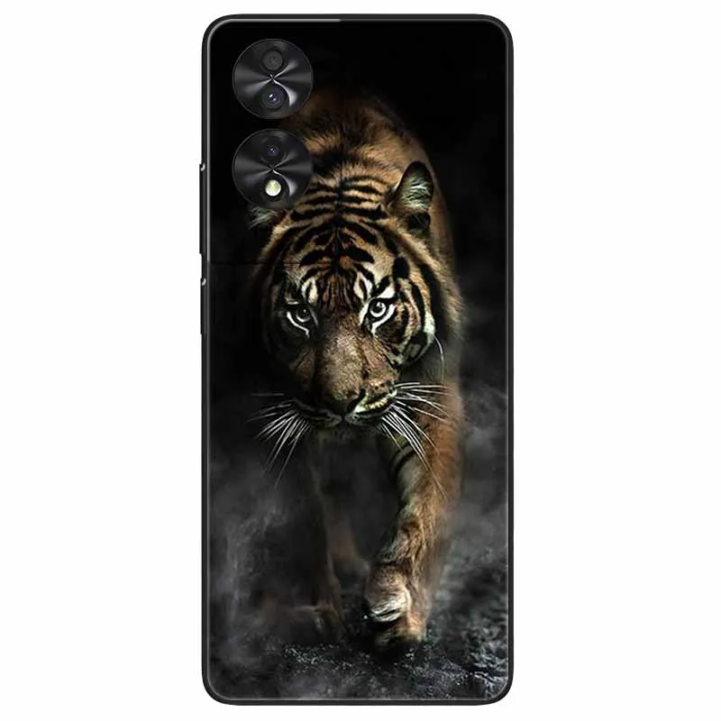 Black TPU Shockproof Phone Cover with Wolf and Lion Design - Soft Silicone Bumper Case