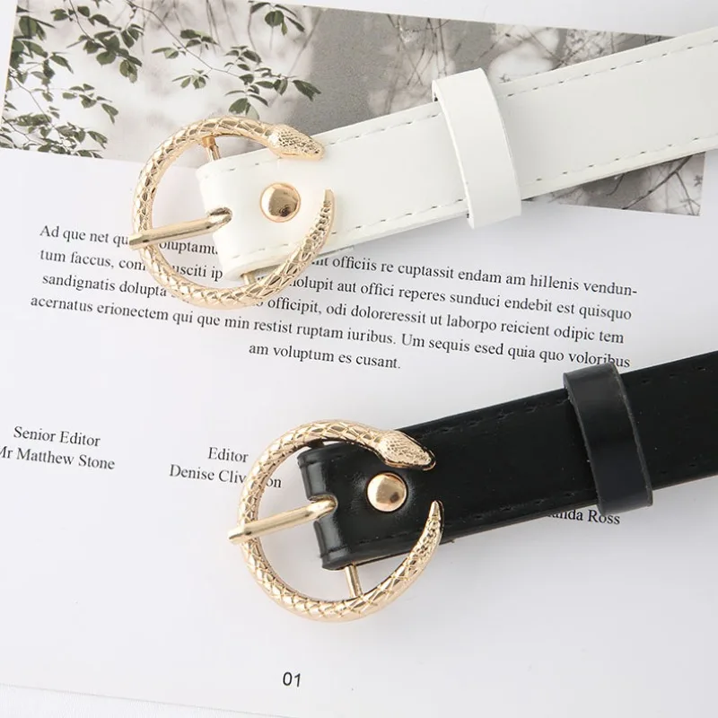Hot Girl Waistband Western Cowboy Skinny Belt Women's Fashionable Round Buckle Leather Belt Korean Style Decorative Ceinture