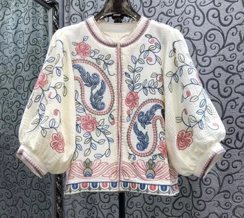 Cappotti di cotone 100% Capispalla 2025 Autunno Fashion Designer Abbigliamento Donna Allover Lussuoso Ricamo Manica 3/4 Top Cappotto Donna 1