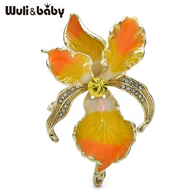 Wuli&baby Elegant Enamel Orchid Flower Brooches Beautiful Women's Clothes Bag's Plants Brooch Pins Gifts