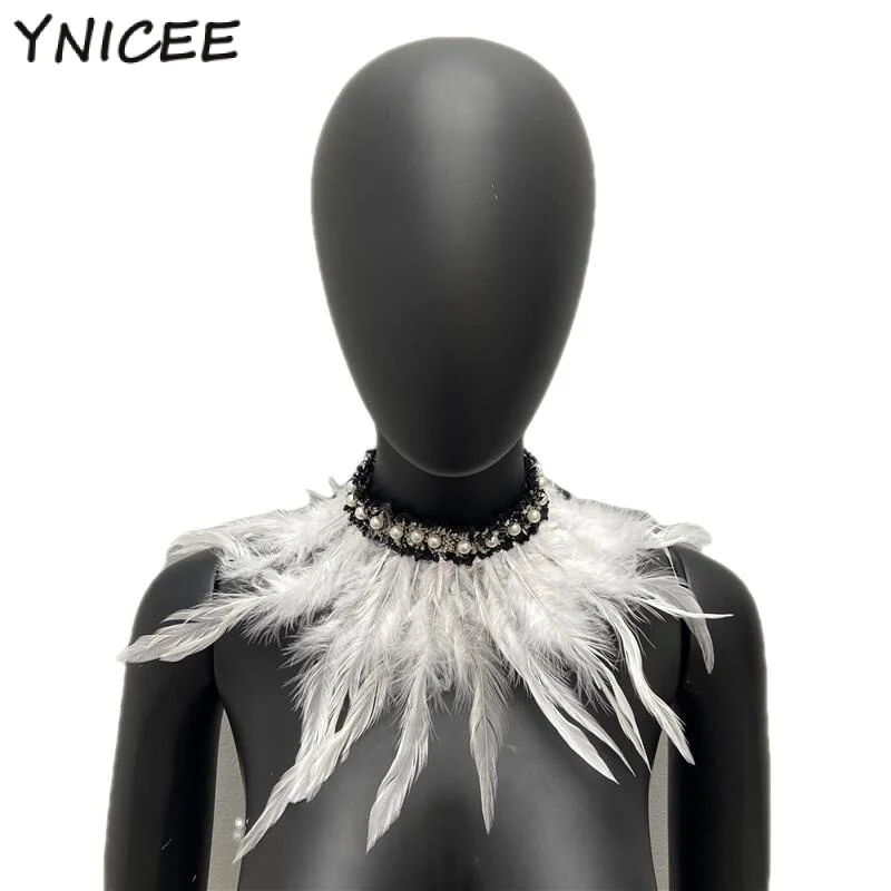 Gothic Punk Feather Fake Choker Collar Rave Decor Necklace Party Costume Accessories Halloween Cosplay Props Stage Performance