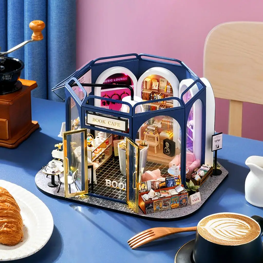 with Furniture Kit LED Light Wood Crafts Book & Coffee House
