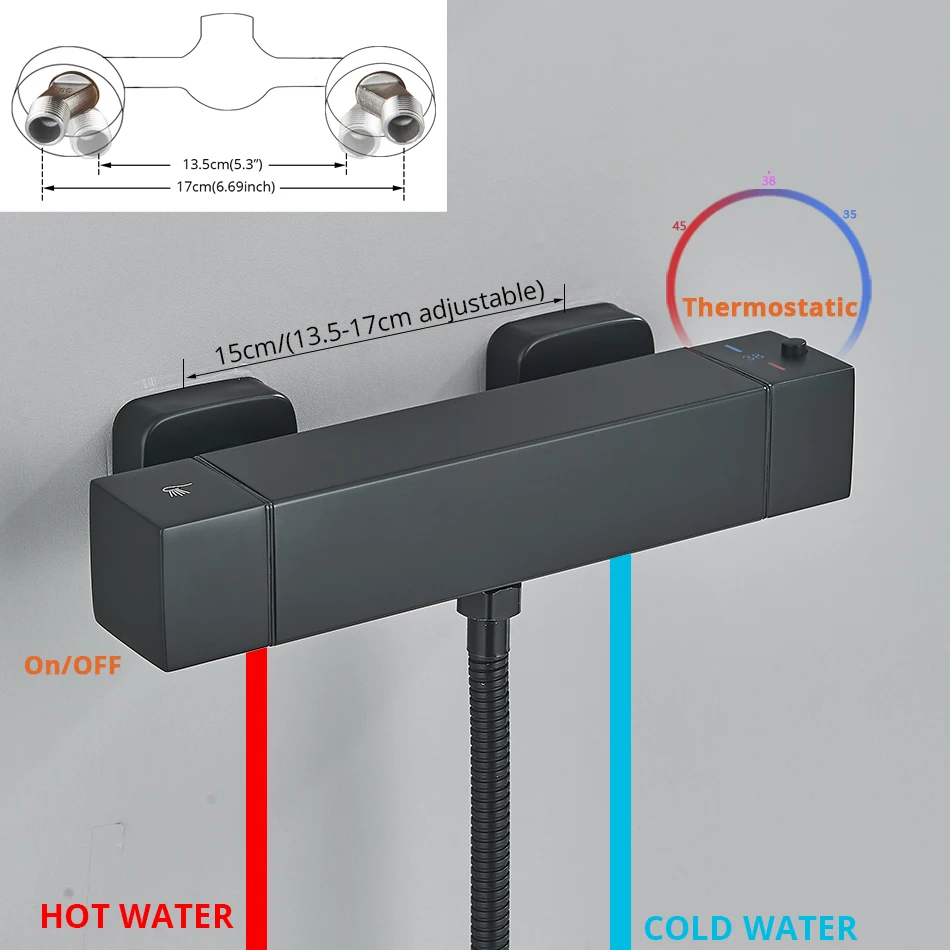Thermostatic Shower Set Black/Chrome Brass Wall Mounted Bathroom Shower Thermostat Mixer Valve Handle Spray Bathroom Accessories 4