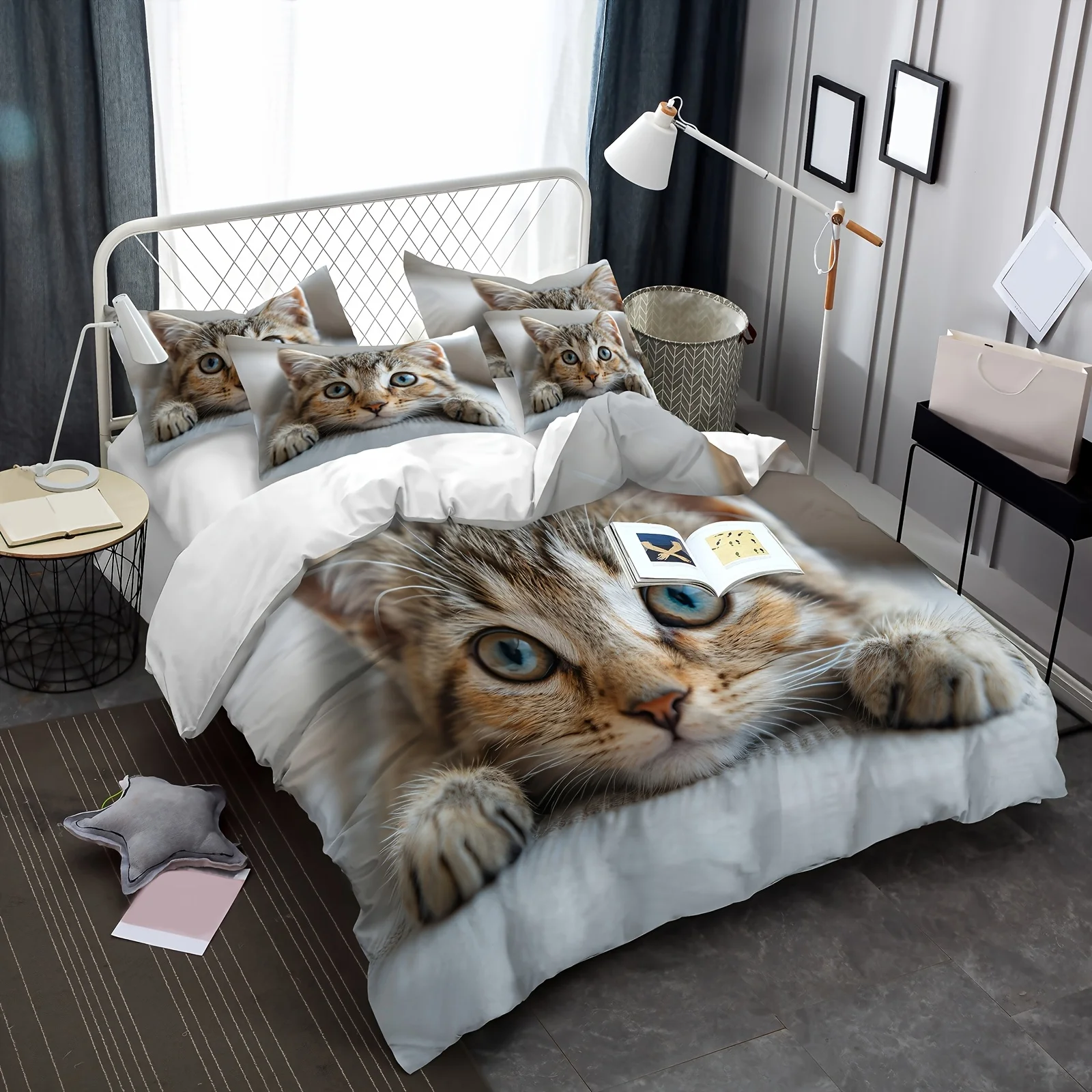 2/3pcs, Cat Pattern Print, Bedding Set, Suitable for Boys' And Girls' Bedroom Use, Machine Washable.
