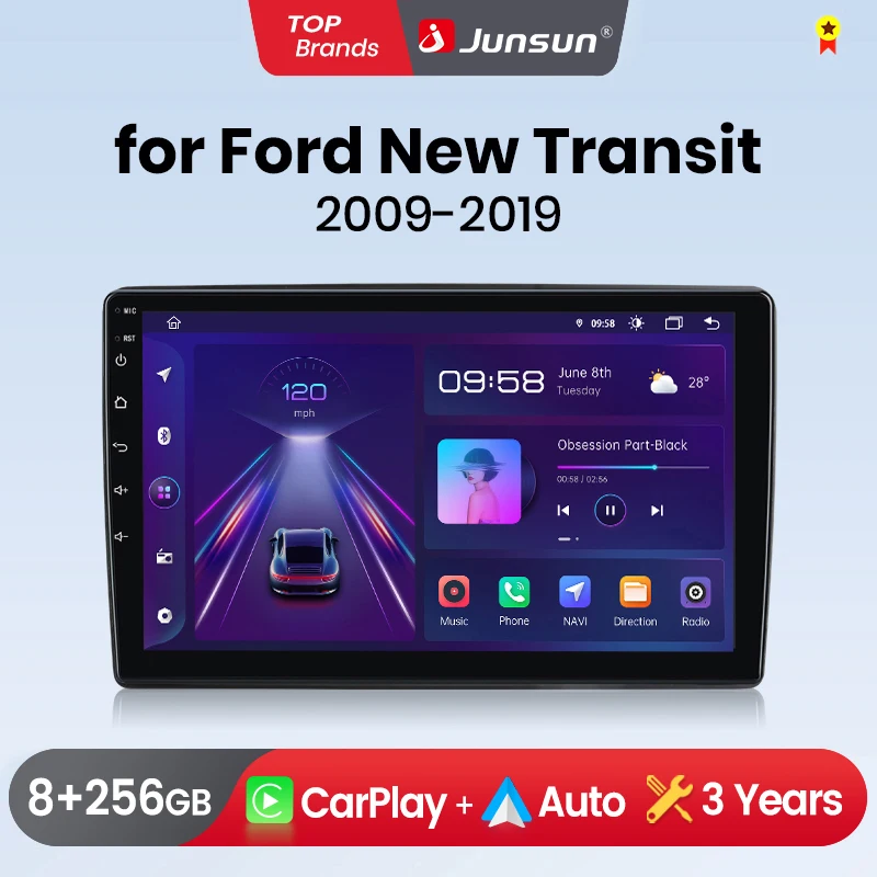 Junsun Wireless CarPlay Android Auto Radio For Ford New Transit Car Intelligent Systems RDS BT DSP 2 din autoradio