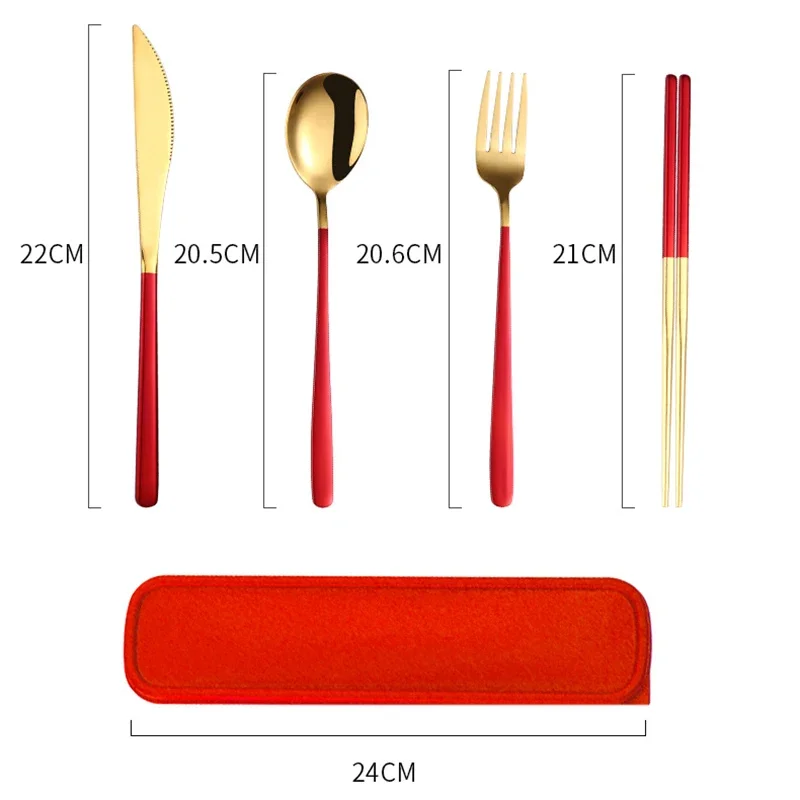 4Pcs Portable Tableware Set Stainless Steel Knife Fork Spoon Chopsticks Travel Tableware With Box Picnic Camping Cutlery Set
