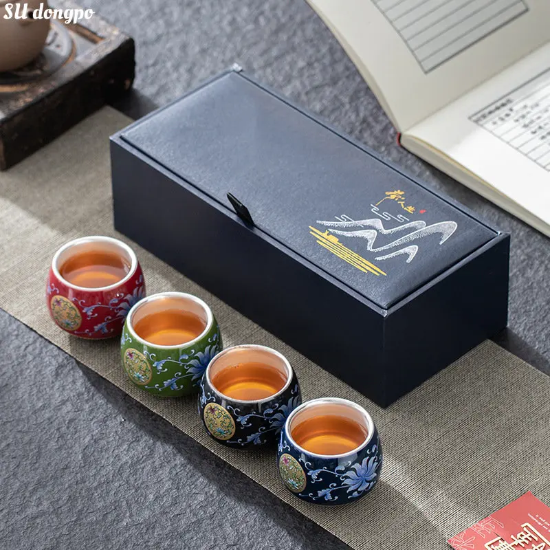 Tanie Emalia kolorowe pozłacane srebrny puchar chiński kolorowy ceramiczny herbata Kung