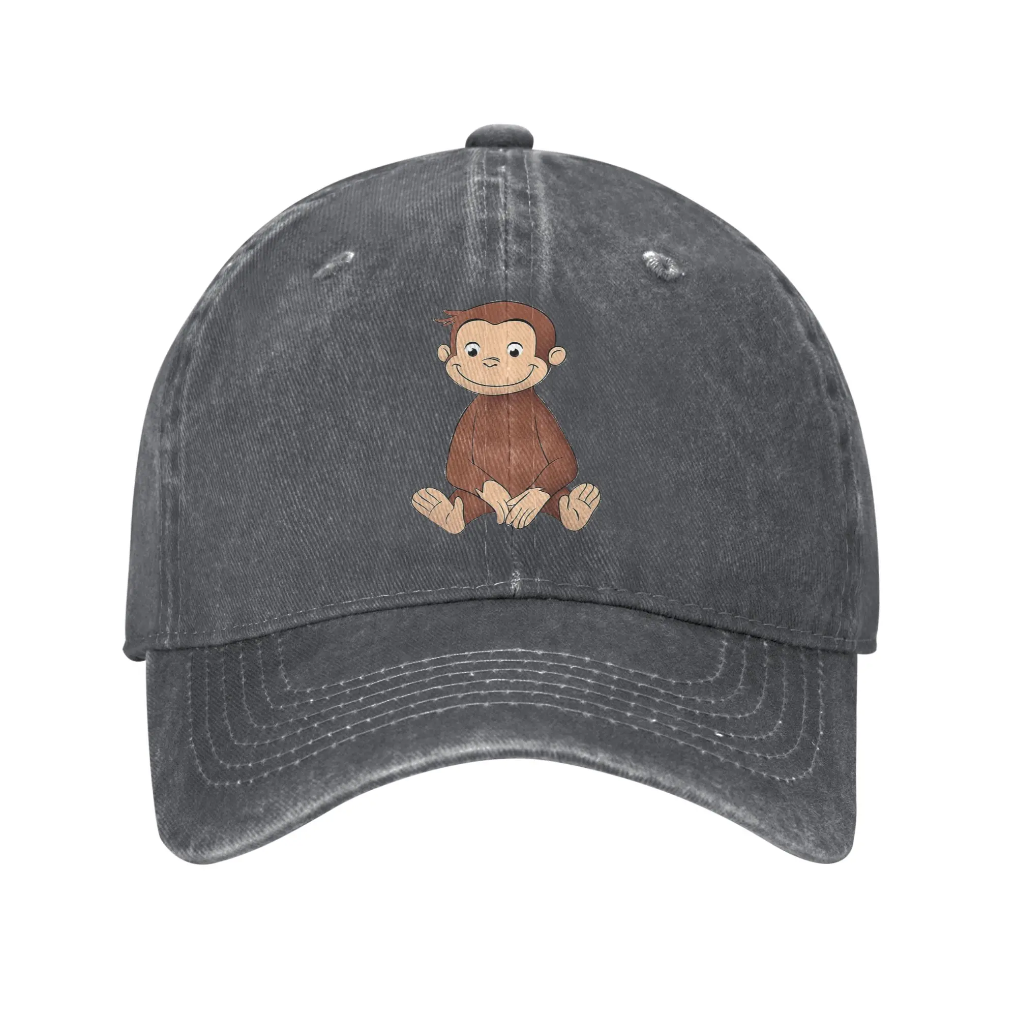 Curious George Washed Denim Cap, lässige Baseballkappen, verstellbare Mütze, Sommer-Unisex-Baseballmützen