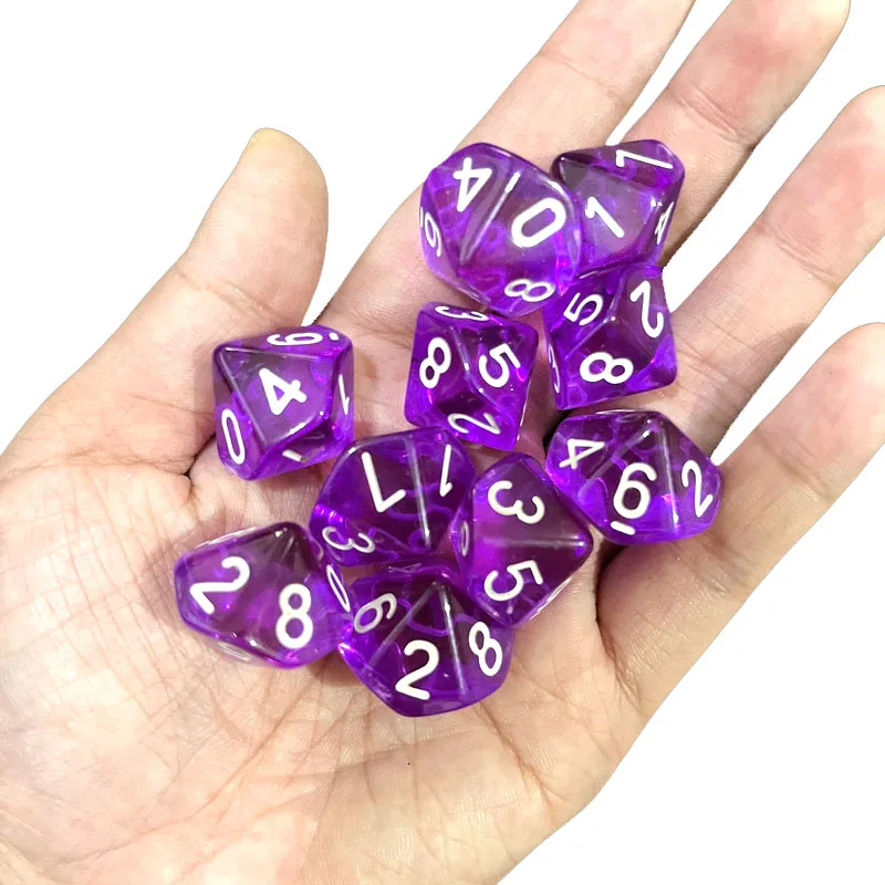10pcs 10 Sided Dice D10 Polyhedral Clear transparent Dices for Board Games 0-9 Number 18mm RPG Dice Family acrylic dice game dice dice set