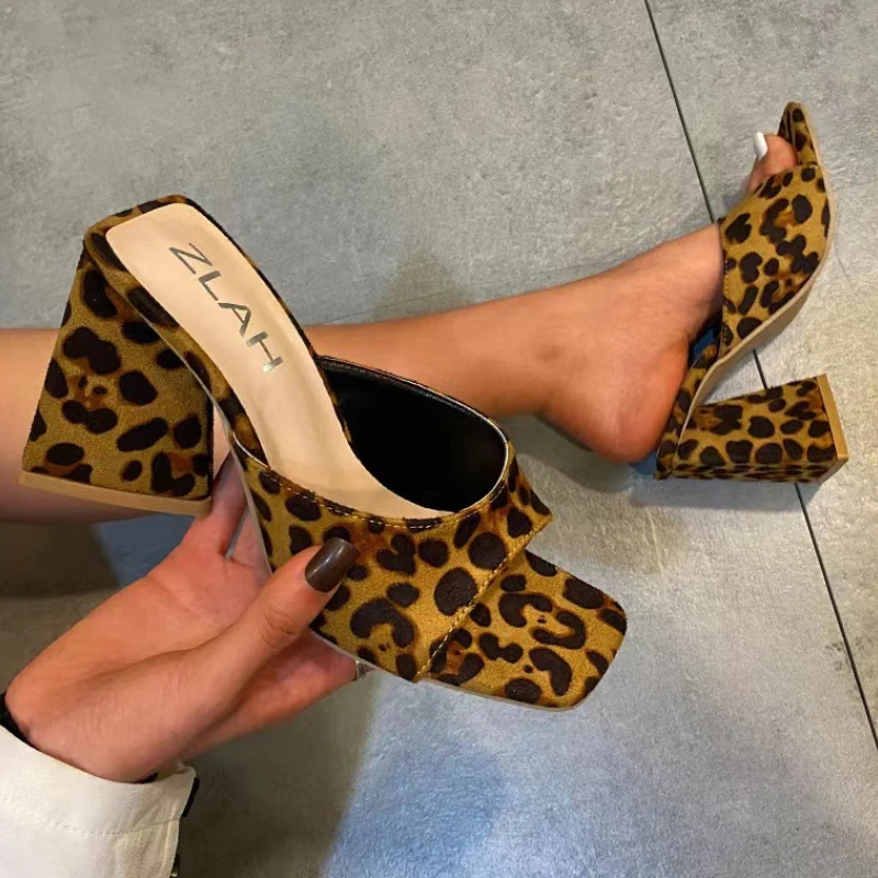 zapatillas zapatillas de estar por casa zapatos mujer sandalias Mules De punta cuadrada para mujer, Sandalias sexys con estampado De leopardo, zapatos De grueso con plataforma para Fiesta, Elegantes, 2022| | -