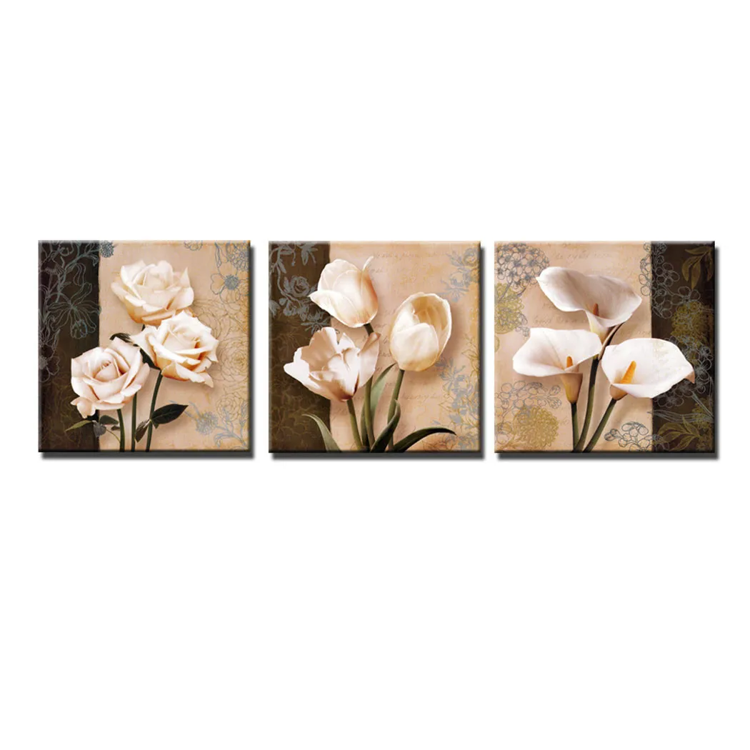 

3Pcs/set Frameless Bedroom Wall Art Gifts Painting Decor Canvas Classical Flower Painting Canvas Home Decoration
