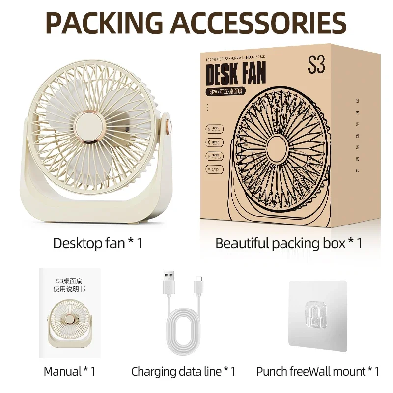 مروحة مكتب معلقة محمولة USB 8H مروحة 90 ° مروحة تب...