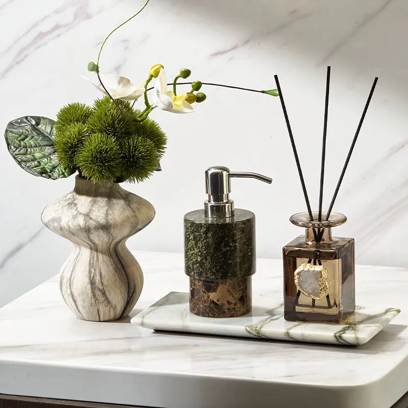 창의적인 레오파드 프린트 스톤 로션 병 구강청결제 컵 대리석 트레이 호텔 욕실용품 비누 디스펜서 컵 장식