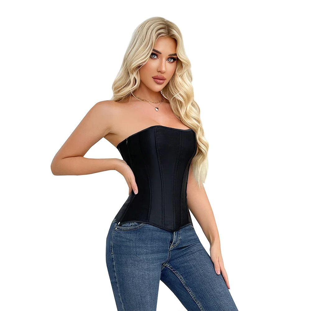 Women Overbust Corset Satin Vintage Style Bustier Top Corselet