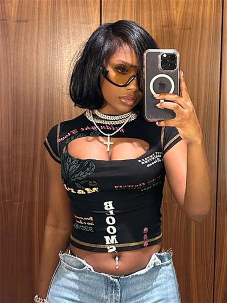 Simenual 90s Grunge Fashion Letter Printed Short Sleeve T-Shirts