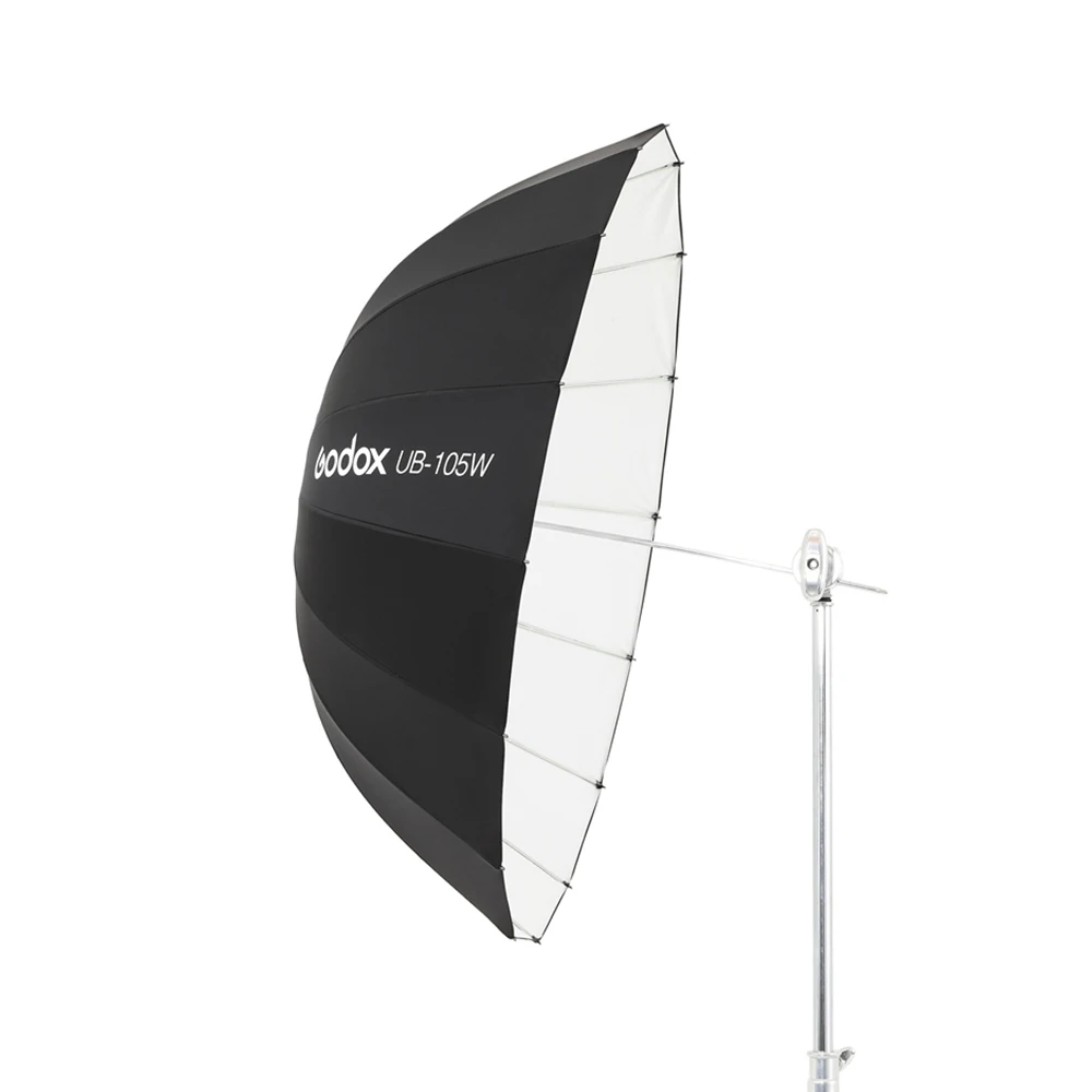 Godox UB-105W 포물선 블랙 화이트 반사 우산, 스튜디오 라이트 우산, 블랙 실버 디퓨저 커버 천, 41 인치, 105cm