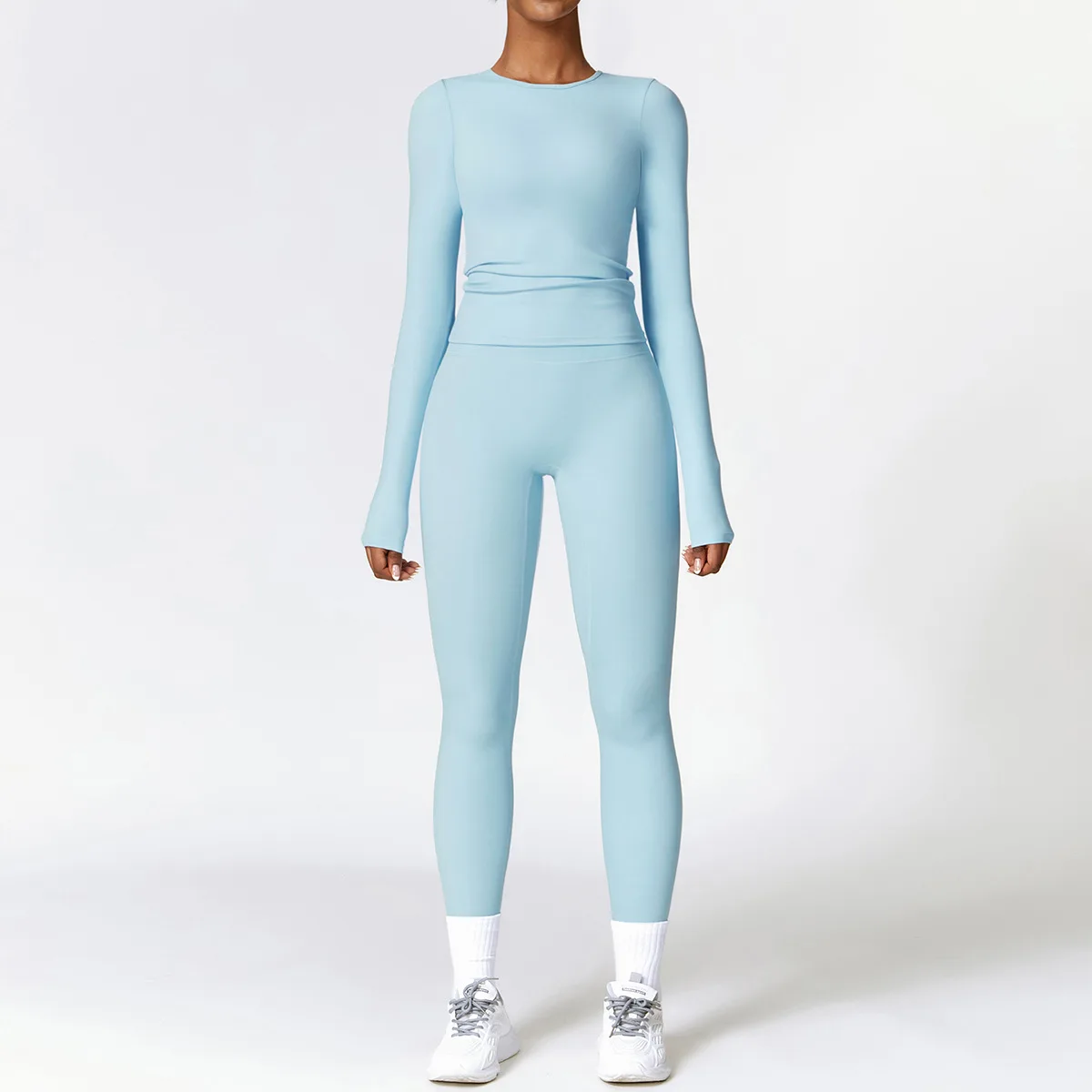 Seamless Women's Yoga Set - Workout Sportswear with Long Sleeve Crop Top and High Waist Leggings
