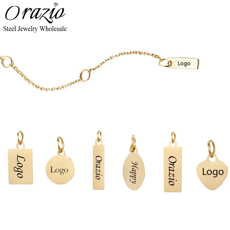  Orazio Custom Logo Tags Stainless Steel Charms for Necklace 6 Sizes To Choose Diy Making Bracelet Jewelry Supplies Whoelsale 