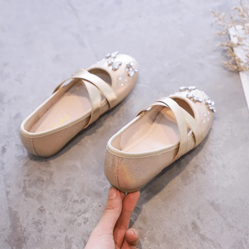 Baby Girl Princess Rhinestone Leather Flat Dance Shoes for Infant Toddler Child Party Performance
