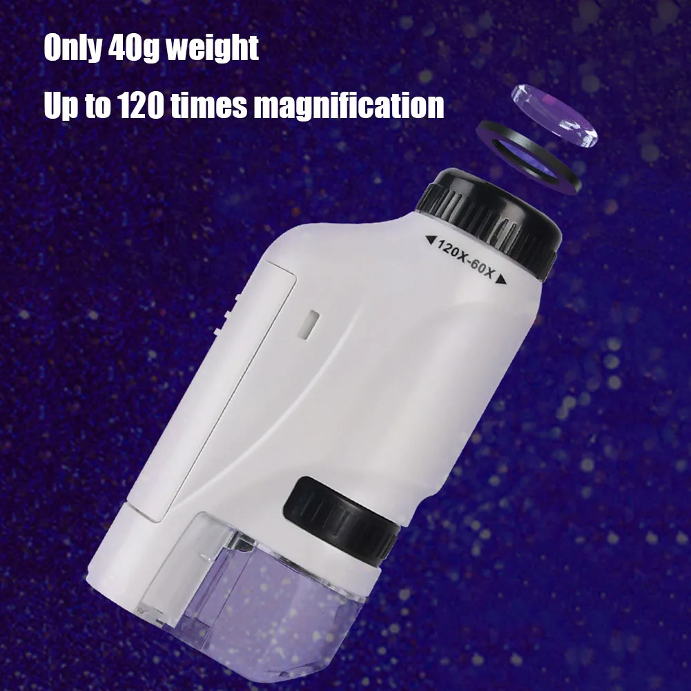Mini Pocket Microscope Handheld Microscope Kit Battery Powered Microscope With Lab LED Light 60X-120X Biological Kids Science 4