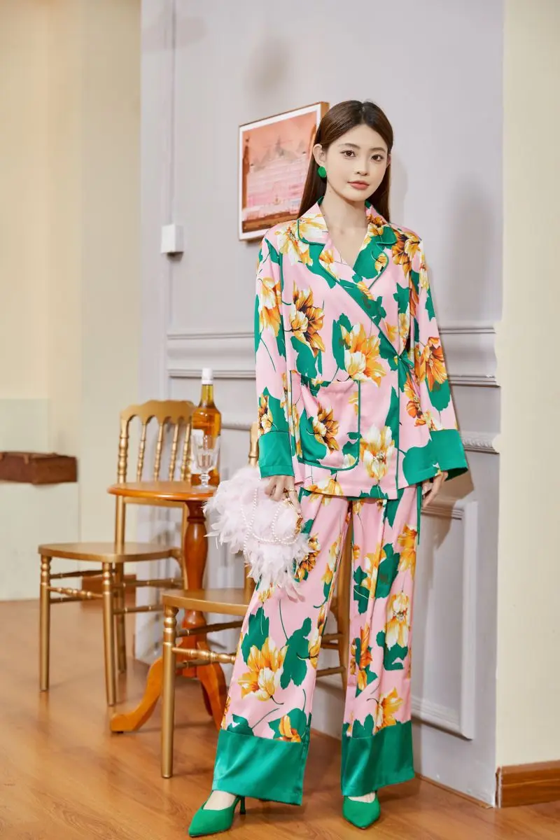 Advanced female new style tulip tassel button two-piece pijamas women  pigiami donna  gece sikiş