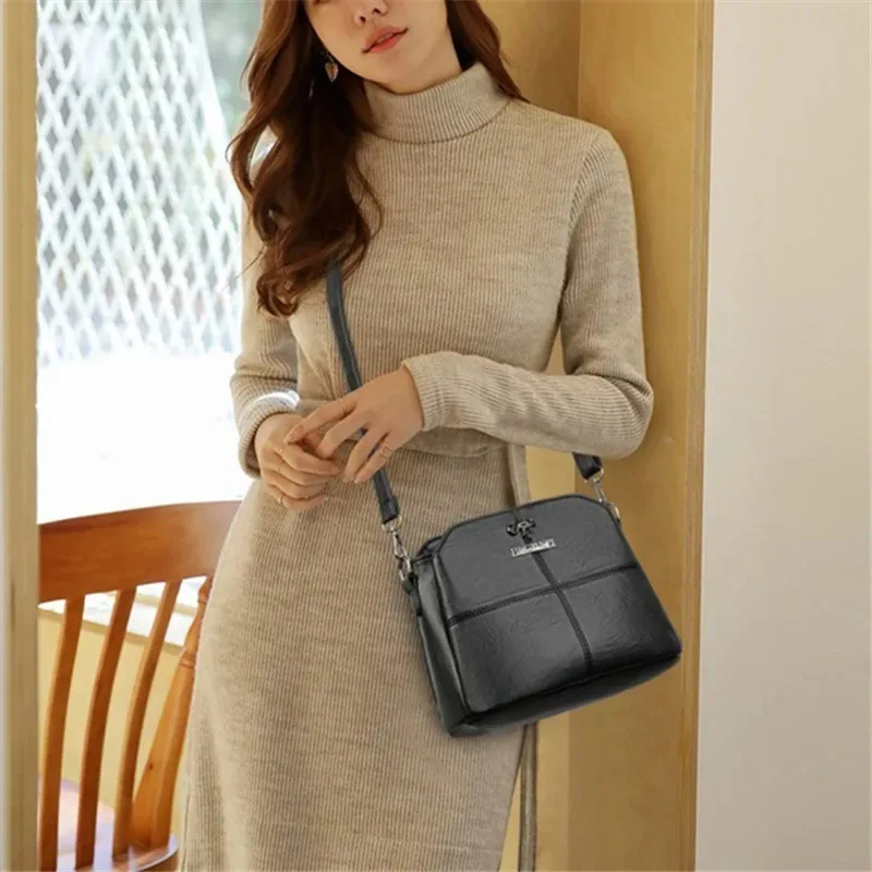 Fashionable Three Interlayer Synthetic Leather Crossbody Bag with Polyester Lining, Stylish Square Single Shoulder Bag for Women