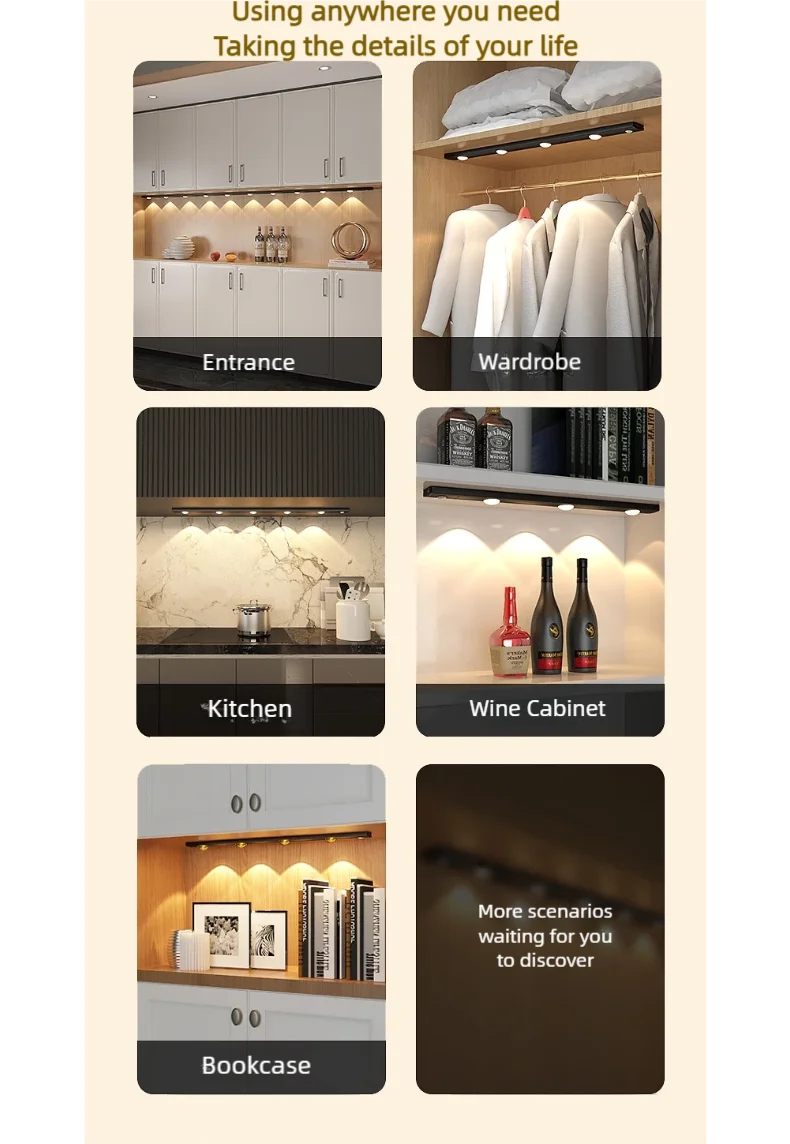3Colors Superthin Rechargeable Motion Sensor Intelligent LED Under Cabinet Smart Night Light Closets Kitchen Stairs Cabinets cabinet light