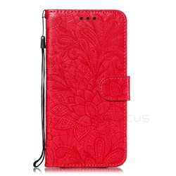 Lace Flower Flip Wallet Leather Phone Case Cover - OPPO A55S 5G (Red)