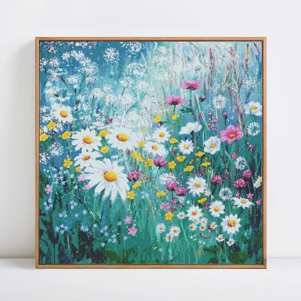 HUACAN Printed Canvas Daisy Flower Cross Stitch 14CT 16CT Embroidery Kits Home Decoration Needlework DMC DIY Painting