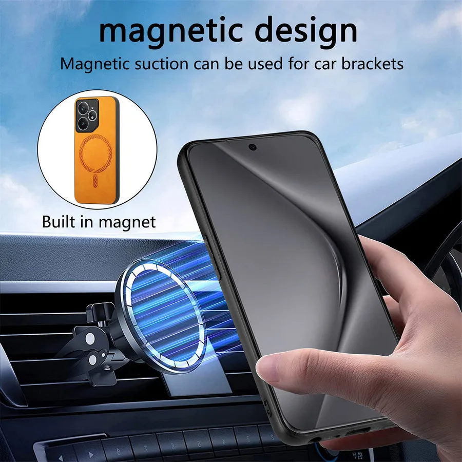 Luxury Leather Magnetic Back Cover with Wireless Charging Compatibility