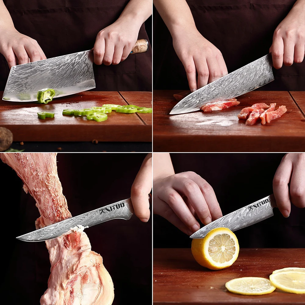 SHAN ZU 3pcs Damascus Kitchen Knife Set,chef santoku paring knives Ultra  Sharp High Carbon Stainless Steel with Ergonomic Handle