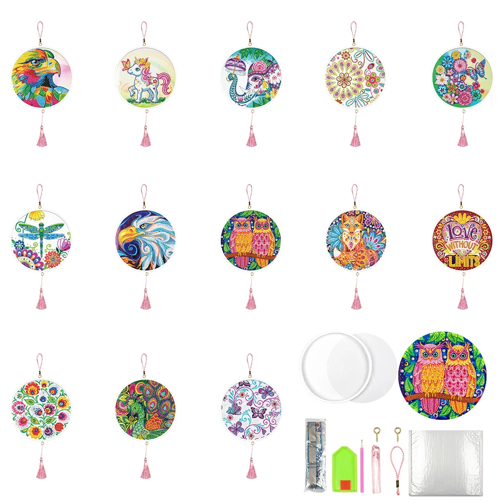 

DIY 5D Diamond Painting Animals Wall Hanging Pendant With Tassels Art Door Hanging Diamond Embroidery Home Decoration Crafts