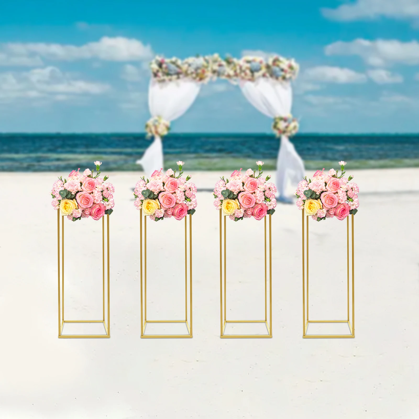 Wedding Vase Geometric Centerpieces 24In Gold Metal Flower Display Stand 4PCs Column Table Holder