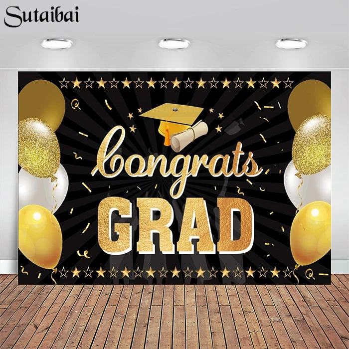 

Graduation Party Backdrop Black Gold Class of 2022 Congratulations Graduates Photo Congrats Grads Prom Photography Background