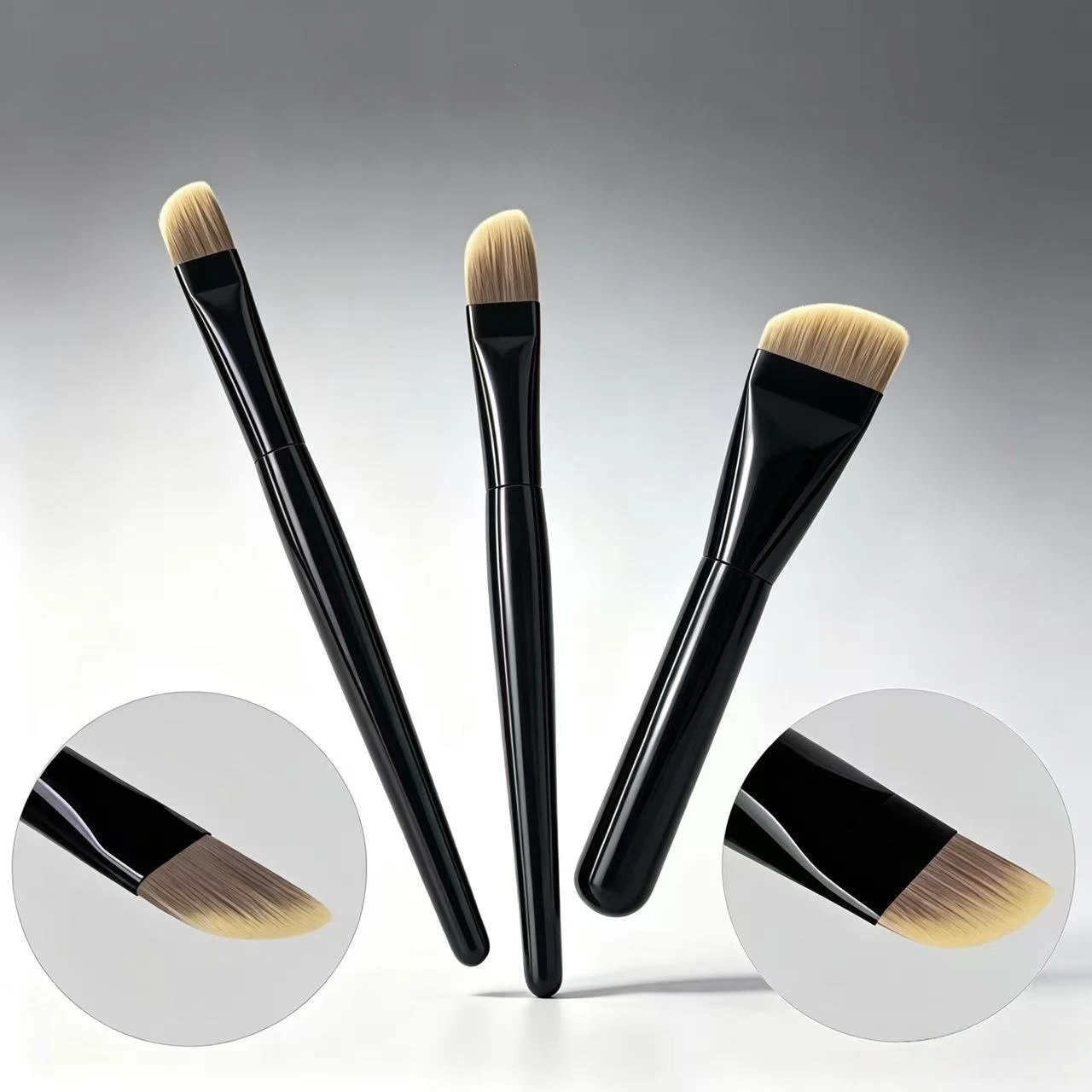 Enhanced Black Curved Foundation Makeup Brush for Flawless Blending and Application