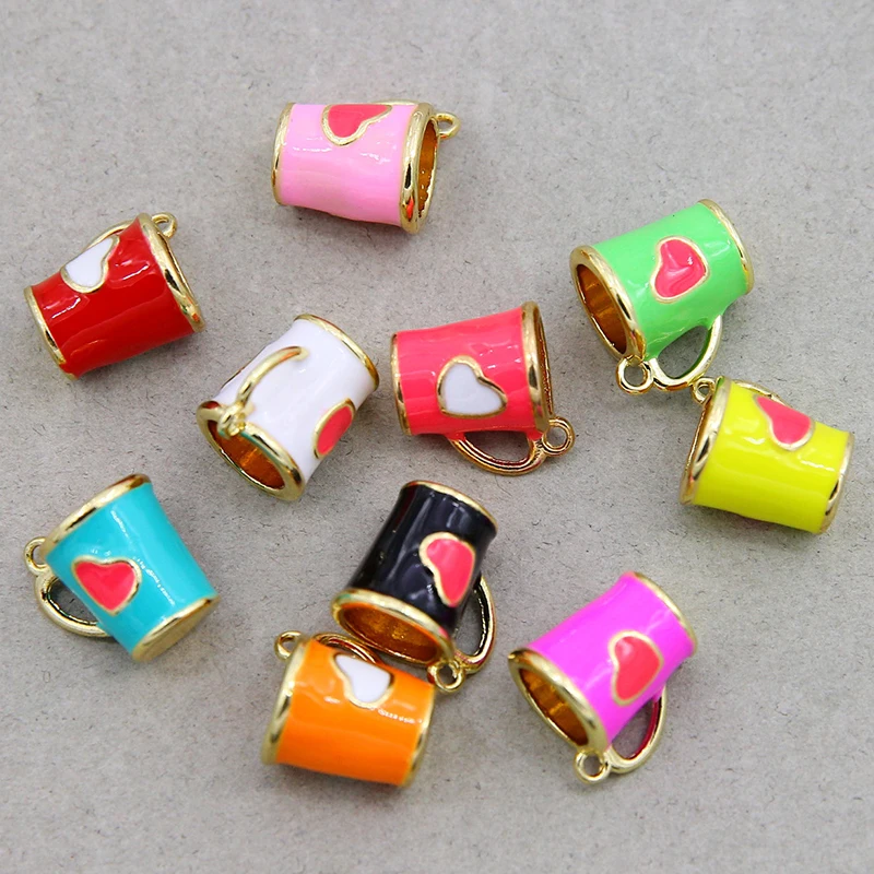 6Pcs Custom Enamel Tea Cup Pendant Necklace Art Coffee Cup Charm