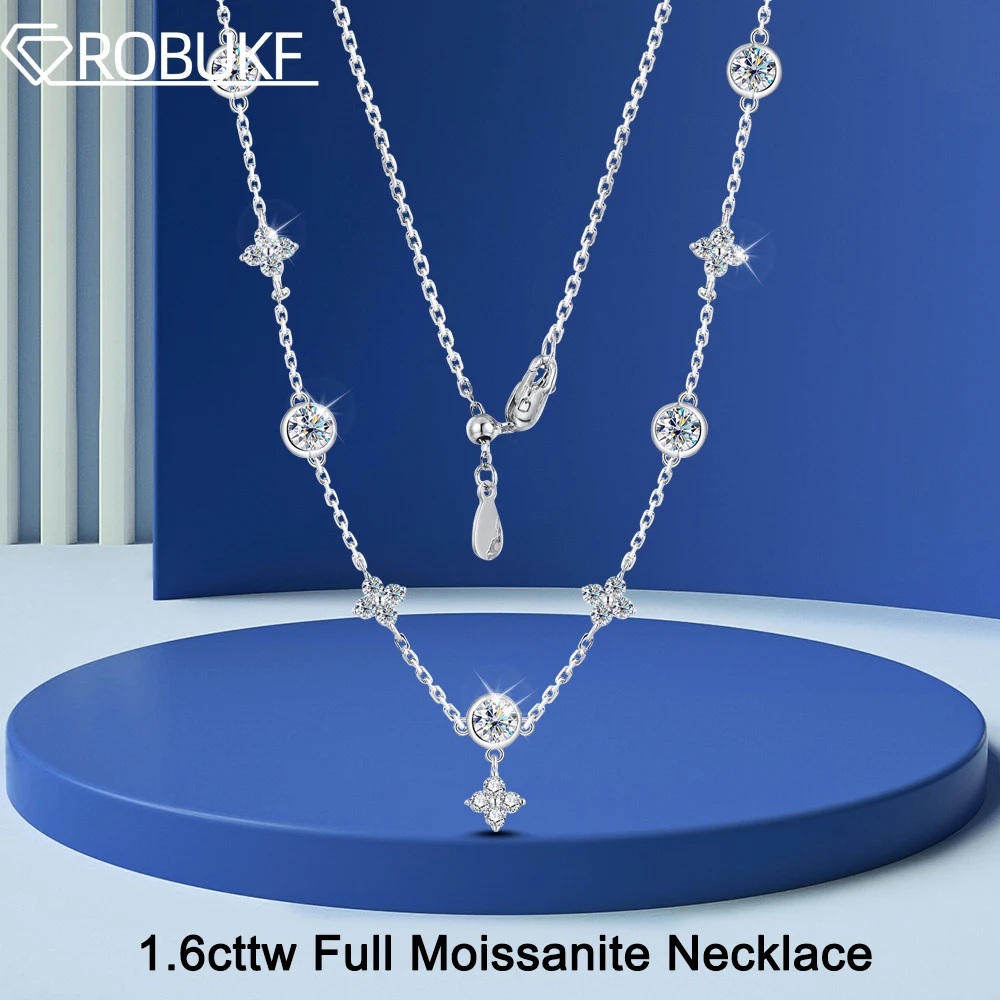 

1.6cttw Full Moissanite Necklace For Women S925 Sterling Silver 18K Gold Plated Clover Necklaces Bracelets Wedding Jewelry Gifts