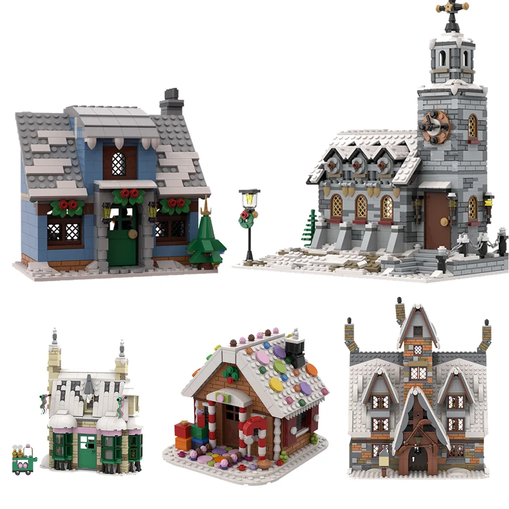 Moc Medievale Smilhy Building Blocks Kit Magic Architecture House Christmas Church Town Street Shop Cabin Bricks Giocattolo Per Bambini