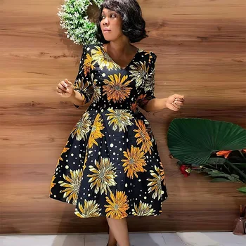 Adaeze Short Sleeve V-neck Printing Dress