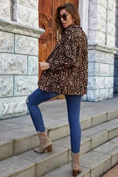 Brown Jacket Blazer Woman Leopard Mid Length Single Breasted Office Business Suit 2023 Women Vintage New Fashion Casual Blazers