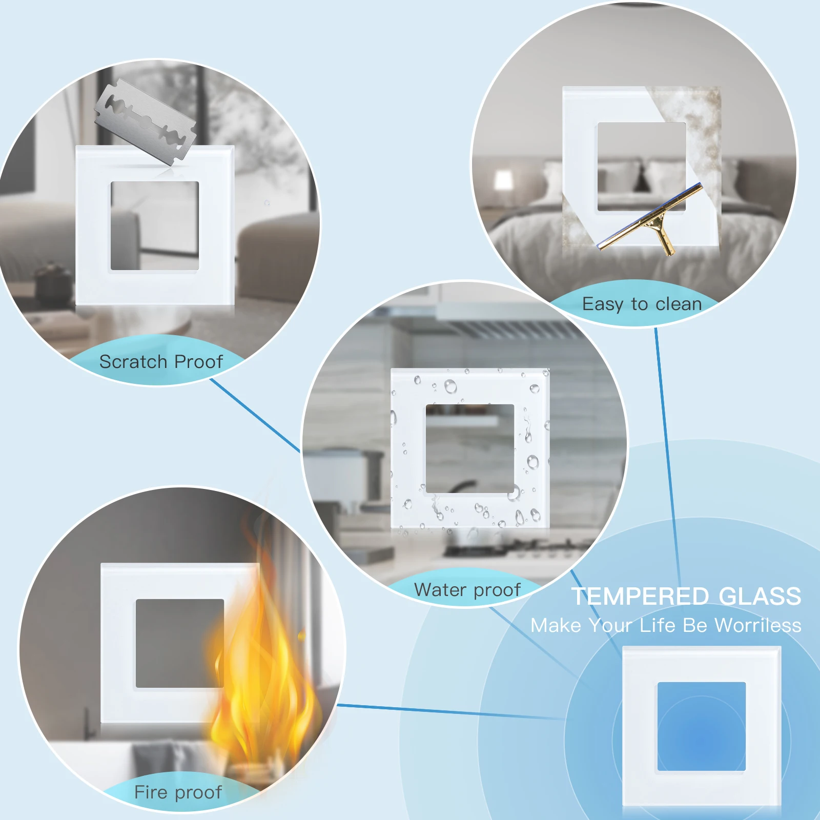 BSEED Glass Frames TV/ST/USB Socket Type-C EU Socket CAT5 RJ45 HDMI Socket Function Parts 1/2Way Mechanical Button Switches Part