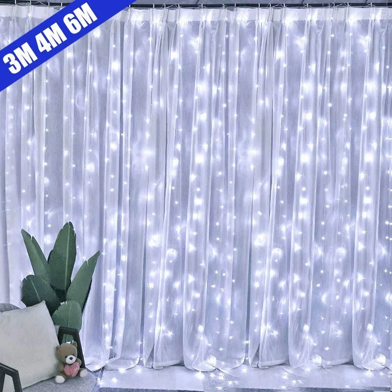 

Curtain LED String Lights with 8 Mode Remote Control Garland Fairy Lights for Christmas Wedding Party Decors Room Window Lights