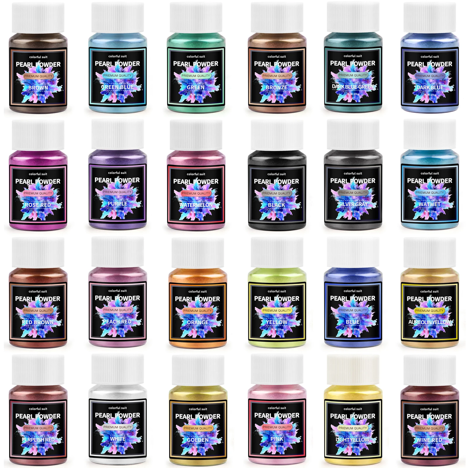24Color Pearlescent Powder Epoxy Resin Dye Pearl Pigment Mica Pearlescent Powder DIY Resin Jewelry Making Micas Dye 20ml/Bottle mica powder pigment,epoxy resin pigment,pearlescent powder pigment,pearl powder pigment,mica powder