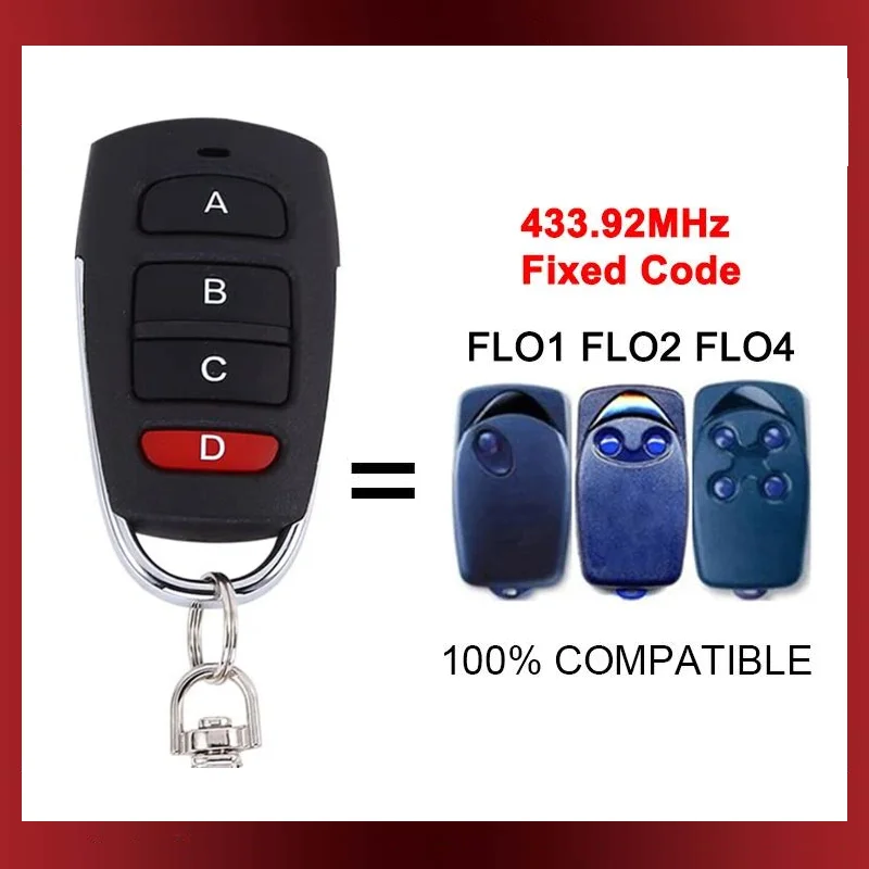 100% Compatible FLO1 FLO2 FLO4 Garage Door Remote Control 433MHz Fixed Code Face to Face Copy FLO1 FLO2 FLO4 Gate Remote Control