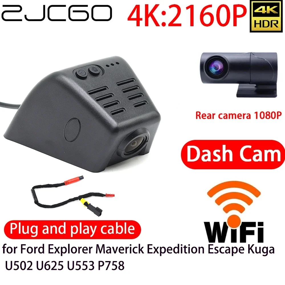 

ZJCGO 4K DVR Dash Cam Wifi Front Rear Camera 24h Monitor for Ford Explorer Maverick Expedition Escape Kuga U502 U625 U553 P758