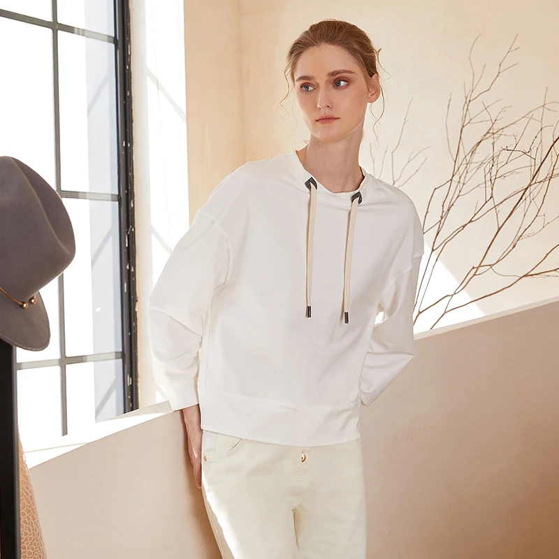 K1827L 95% combed cotton Autumn and winter new luxury women's long-sleeved sweatshirt color-blocked pullover top Clothing view 4