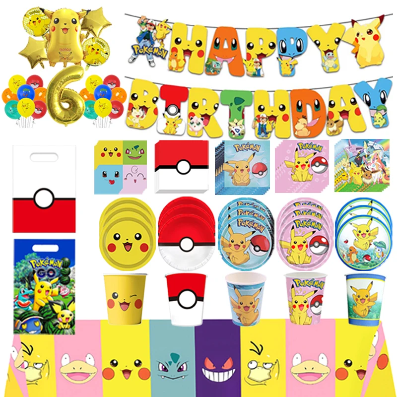 

Pokemon Birthday Party Decorations Pikachu Balloons Tableware Plates Paper Backdrops Toppers Kids Boy Baby Shower Party Supplies