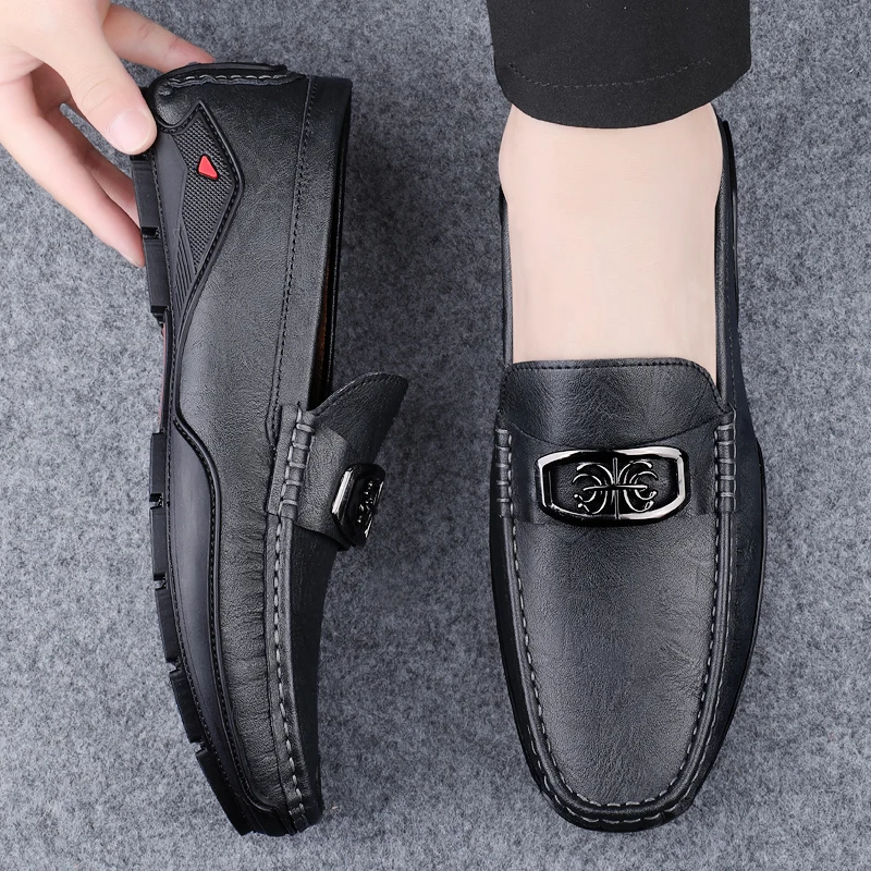 Genuine Leather Soft Loafers Mens Luxury Designer Dress Shoes High Quality Slip-On Flats Fashion Comfort Driving Shoes Moccasins 5