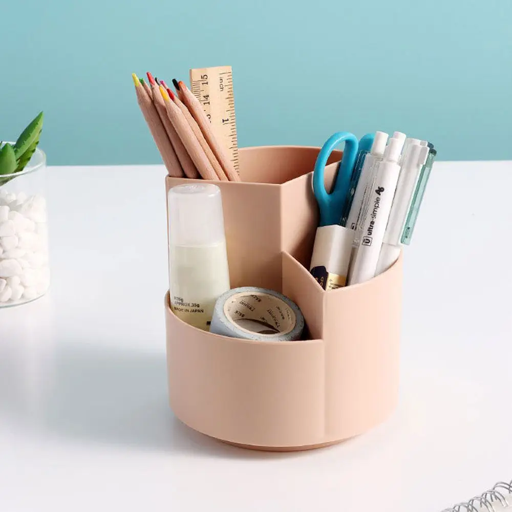 Multifunctional 3 Cells Rotatable Pen Holder Desktop Organizer Pencil Storage Cosmetic Case High Capacity Office Stationery Box
