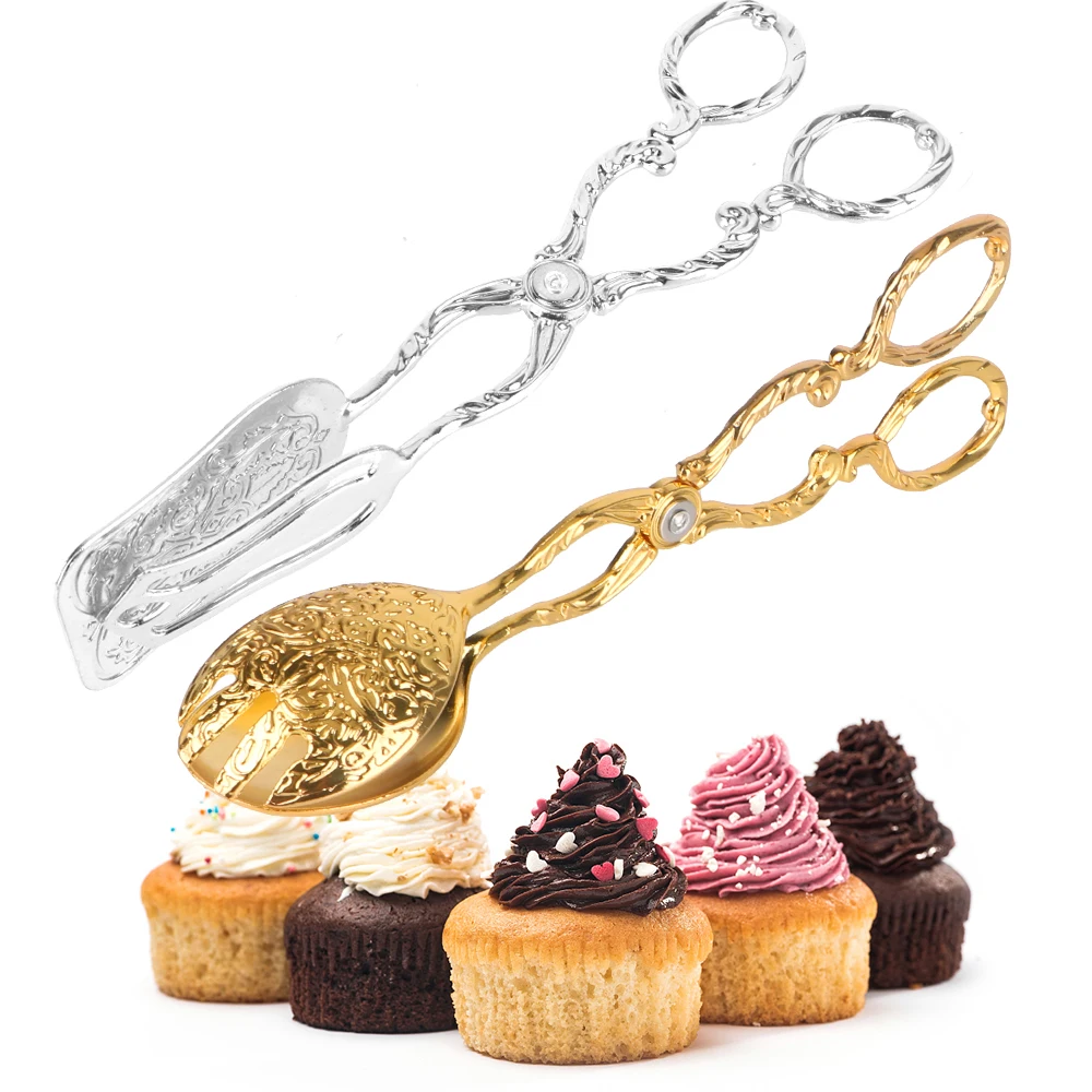 Fruit Salad Cake Clip Vintage Style Salad Pastry Clamp Baking Barbecue Tool Buffet Food Tong Gold-plated food tongs